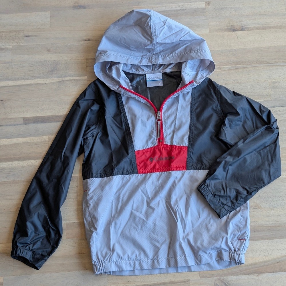 Columbia Kids XS 6/7 Windbreaker Jacket‎ Half Zip Colorblock Grey Black Red